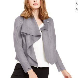 Anne Klein Womens Rocky Shore Tuck Lock Jacket Shawl Plus 1X Gray Faux Suede